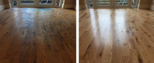 Before and after of wooden floor restoration