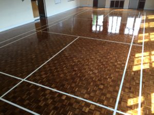 Completed sports hall wood floor restoration