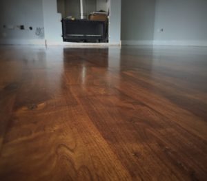 Engineered walnut floor sand, stain and lacquer